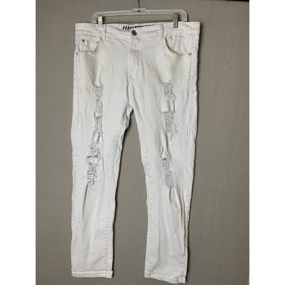 R GSTR Jeans Mens 38x29 White Distressed Grunge Skater Hip Hop Straight Leg
